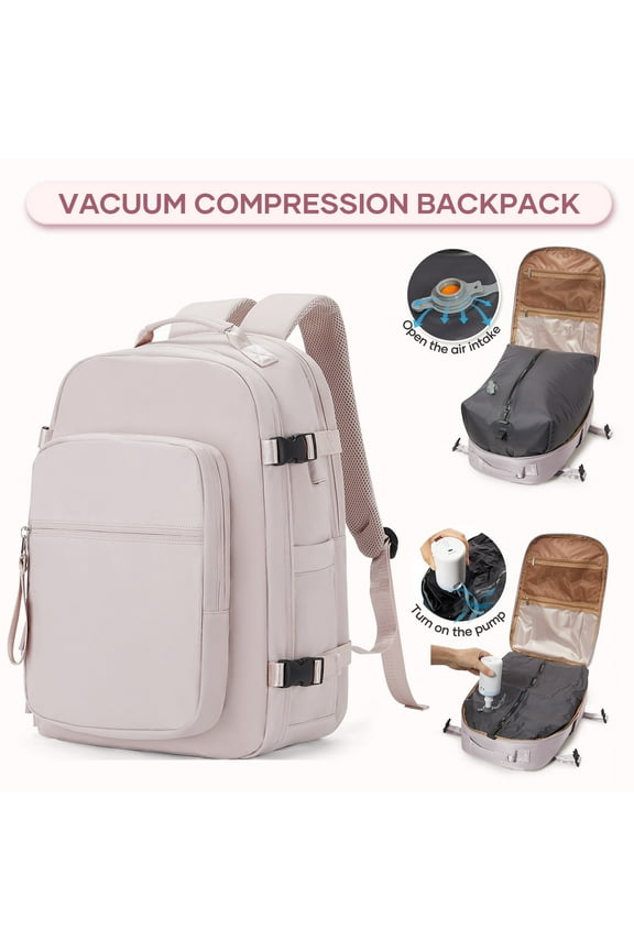 Vacuum Seal Backpack for Travel with Vacuum Compression, Air Seal Travel Backpack with Portable Air Pump Carry on Luggage Airline Approved for Women Men Large Vac Pack Airback Laptop Backpack Pink