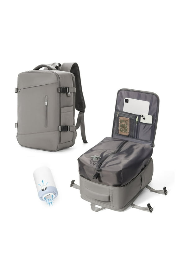 Vacpack Backpack with Vacuum Seal Travel Backpack Men, Vacuum Compression Backpack with Portable Air Pump, Vacuum Seal Carry on Backpack for Airplanes Women Laptop Airback Vac Pack Daypack Brown