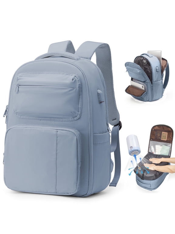 Vacuum Travel Backpack with Pump, Vacuum Seal Compression Backpack for Travel on Airplane, Vacpack Backpack with Vacuum Packing for Women Men Airpack Daypack Fit 17 Inch Laptop Travel Bookbag Blue