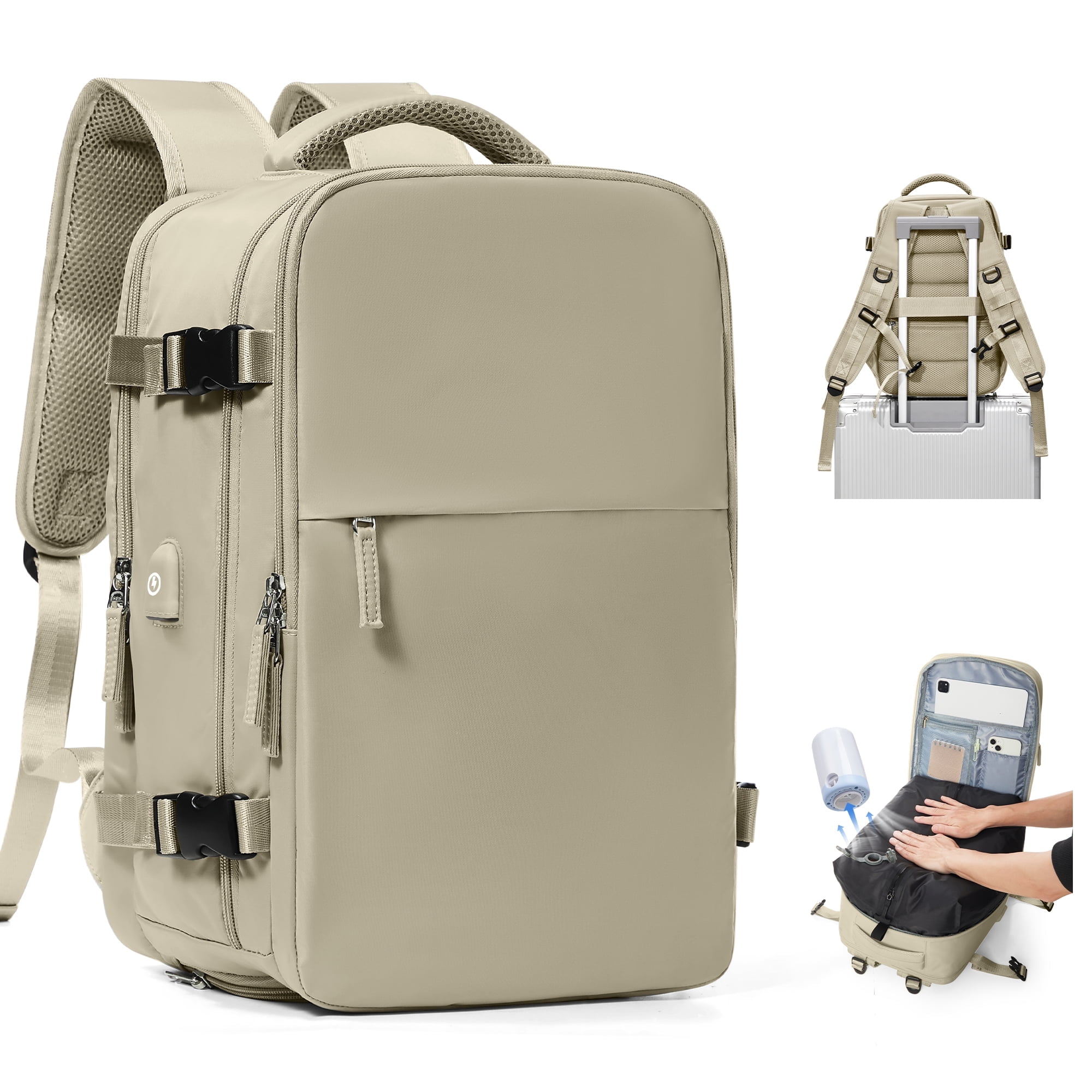 Vacuum Seal Compression Large Travel Backpack with Air Pump, Personal Item Airbag Carry on Backpacks Flight Approved, Airback Waterproof Work Compression Bags Travel Pump Business Laptop Suitcase