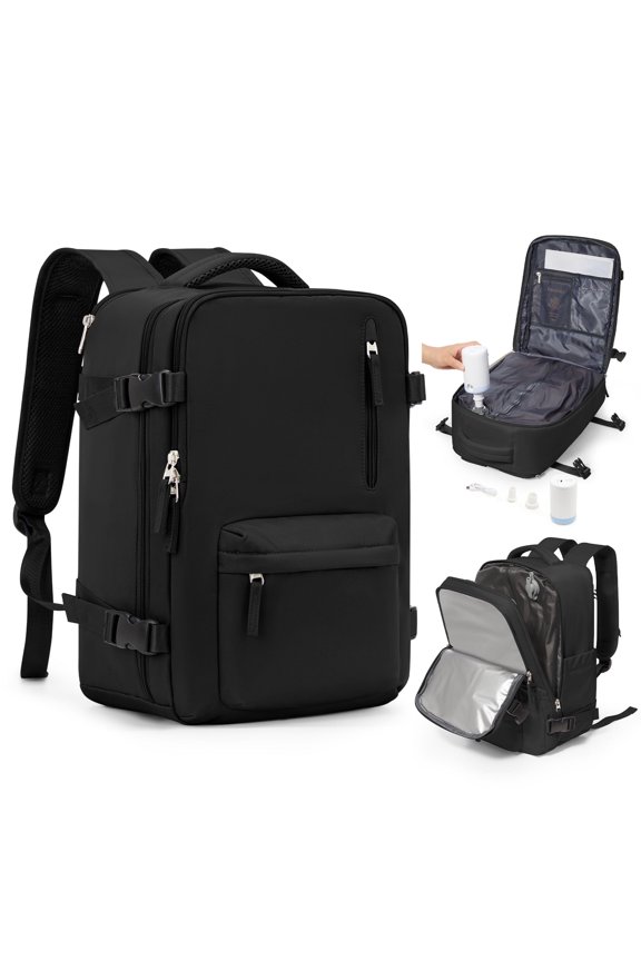 Large Storage Vacuum Compression Travel Backpack Seal Bags with Pump Carry on Vacuum Seal Backpack for Travel on Airplane Work Business Vacpack College Airback Laptop Backpack for Women Men Black