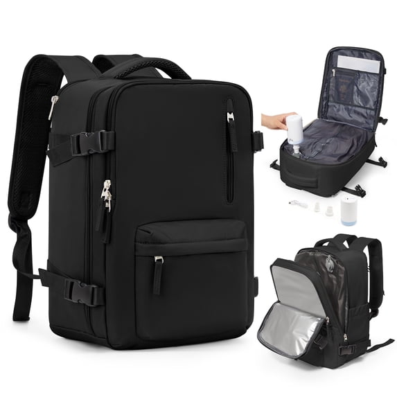 Large Storage Vacuum Compression Travel Backpack Seal Bags with Pump Carry on Vacuum Seal Backpack for Travel on Airplane Work Business Vacpack College Airback Laptop Backpack for Women Men Black