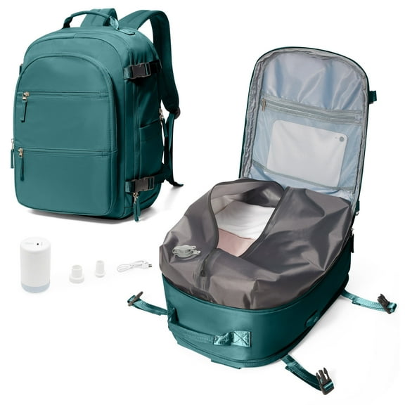 Large Travel Vacuum Backpack, 32L Airback Backpack With Vacuum Seal, 15.6 Inch Waterproof Business Laptop Backpack with USB Charging Port for Women & Men, Vacuum Pump Included Peacock Blue