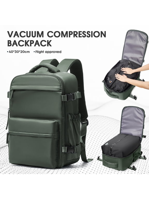 Travel Vacuum Backpack with Air Pump, Vacuum Seal Carry on Backpack for Airplanes, Vacuum Back Pack for Travel Backpack with Vacuum Compression Business Day Vacpack Backpack for Women Men Green