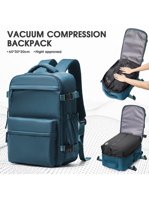 Travel Vacuum Backpack with Air Pump, Vacuum Seal Carry on Backpack for Airplanes, Vacuum Back Pack for Travel Backpack with Vacuum Compression Business Day Vacpack Backpack for Women Men Blue