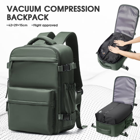 Travel Vacuum Backpack with Air Pump, Vacuum Seal Carry on Backpack for Airplanes, Vacuum Back Pack for Travel Backpack with Vacuum Compression Business Day Vacpack Backpack for Women Men Green