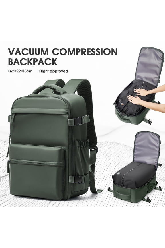Travel Vacuum Backpack with Air Pump, Vacuum Seal Carry on Backpack for Airplanes, Vacuum Back Pack for Travel Backpack with Vacuum Compression Business Day Vacpack Backpack for Women Men Green