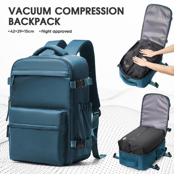 Travel Vacuum Backpack with Air Pump, Vacuum Seal Carry on Backpack for Airplanes, Vacuum Back Pack for Travel Backpack with Vacuum Compression Business Day Vacpack Backpack for Women Men Blue