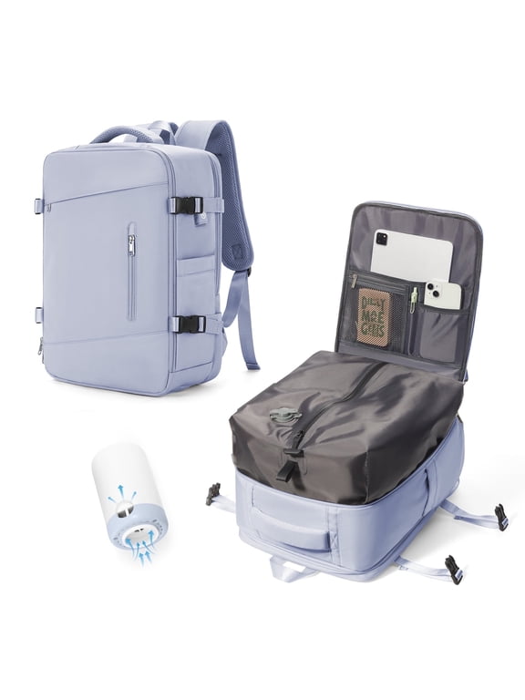 Vacpack Backpack with Vacuum Seal Travel Backpack Men, Vacuum Compression Backpack with Portable Air Pump, Vacuum Seal Carry on Backpack for Airplanes Women Laptop Airback Vac Pack Daypack Purple