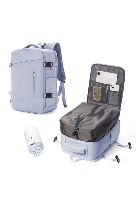 Vacpack Backpack with Vacuum Seal Travel Backpack Men, Vacuum Compression Backpack with Portable Air Pump, Vacuum Seal Carry on Backpack for Airplanes Women Laptop Airback Vac Pack Daypack Purple