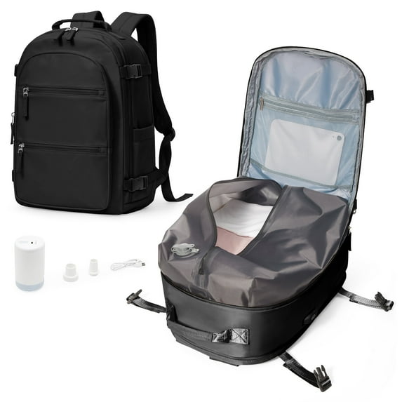 Large Travel Vacuum Backpack, 32L Airback Backpack With Vacuum Seal, 15.6 Inch Waterproof Business Laptop Backpack with USB Charging Port for Women & Men, Vacuum Pump Included Black