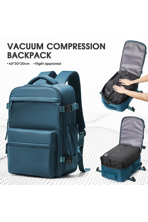 Travel Vacuum Backpack with Air Pump, Vacuum Seal Carry on Backpack for Airplanes, Vacuum Back Pack for Travel Backpack with Vacuum Compression Business Day Vacpack Backpack for Women Men Blue