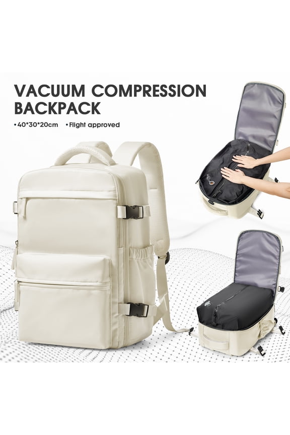 Travel Vacuum Backpack with Air Pump, Vacuum Seal Carry on Backpack for Airplanes, Vacuum Back Pack for Travel Backpack with Vacuum Compression Business Day Vacpack Backpack for Women Men Beige