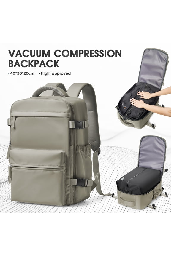 Travel Vacuum Backpack with Air Pump, Vacuum Seal Carry on Backpack for Airplanes, Vacuum Back Pack for Travel Backpack with Vacuum Compression Business Day Vacpack Backpack for Women Men Brown