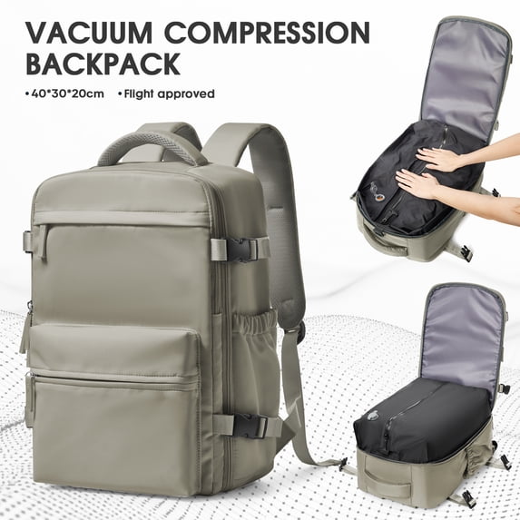 Travel Vacuum Backpack with Air Pump, Vacuum Seal Carry on Backpack for Airplanes, Vacuum Back Pack for Travel Backpack with Vacuum Compression Business Day Vacpack Backpack for Women Men Brown