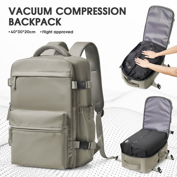 Travel Vacuum Backpack with Air Pump, Vacuum Seal Carry on Backpack for Airplanes, Vacuum Back Pack for Travel Backpack with Vacuum Compression Business Day Vacpack Backpack for Women Men Brown