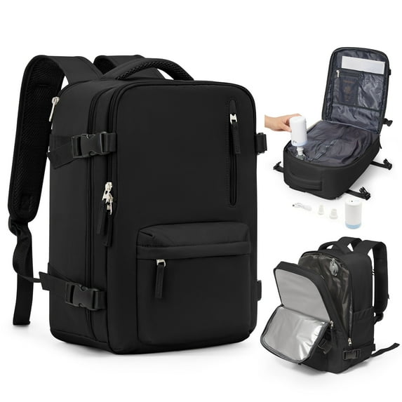 Large Storage Vacuum Compression Travel Backpack Seal Bags with Pump Carry on Vacuum Seal Backpack for Travel on Airplane Work Business Vacpack College Airback Laptop Backpack for Women Men Black