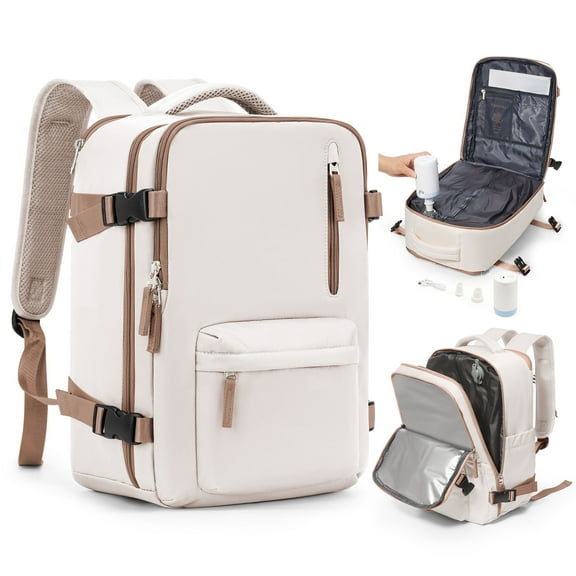 Large Storage Vacuum Compression Travel Backpack Seal Bags with Pump Carry on Vacuum Seal Backpack for Travel on Airplane Work Business Vacpack College Airback Laptop Backpack for Women Men Beige