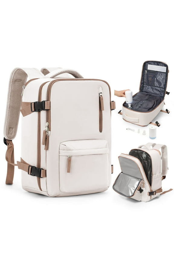 Large Storage Vacuum Compression Travel Backpack Seal Bags with Pump Carry on Vacuum Seal Backpack for Travel on Airplane Work Business Vacpack College Airback Laptop Backpack for Women Men Beige