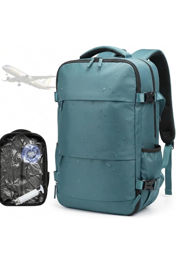 Vacuum Compression Backpack, Carry- Size Travel Backpack with Vacuum System and Pump, Expands to 45L Packing Capacity, Fits 17" Laptop & 2-5 Days of Clothes, Water-Resistant Compression Backpack