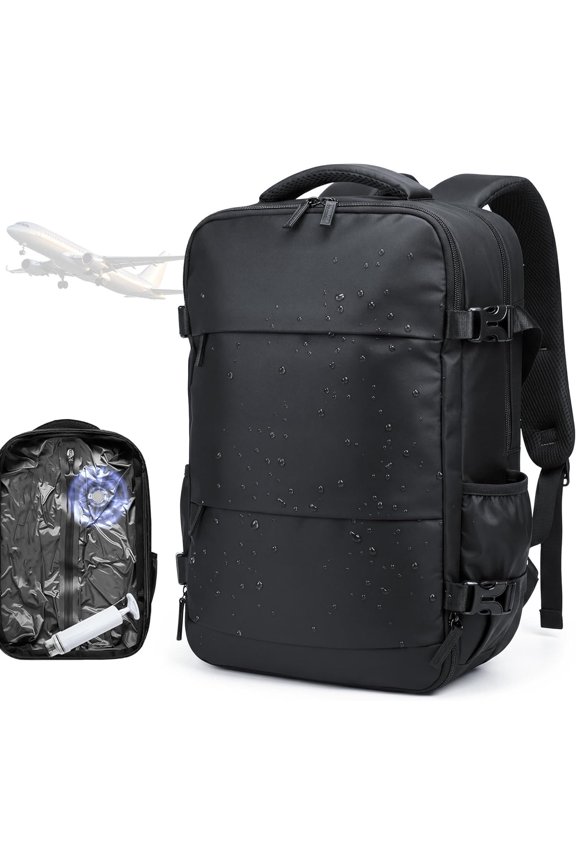 Vacuum Compression Backpack, Carry- Size Travel Backpack with Vacuum System and Pump, Expands to 45L Packing Capacity, Fits 17" Laptop & 5-7 Days of Clothes, Water-Resistant Compression Backpack