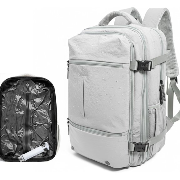 Vacuum Compression Backpack, Carry- Size Travel Backpack with Vacuum System and Pump, Expands to 55L Packing Capacity, Fits 17" Laptop & 6-7 Days of Clothes, Water-Resistant Compression Backpack