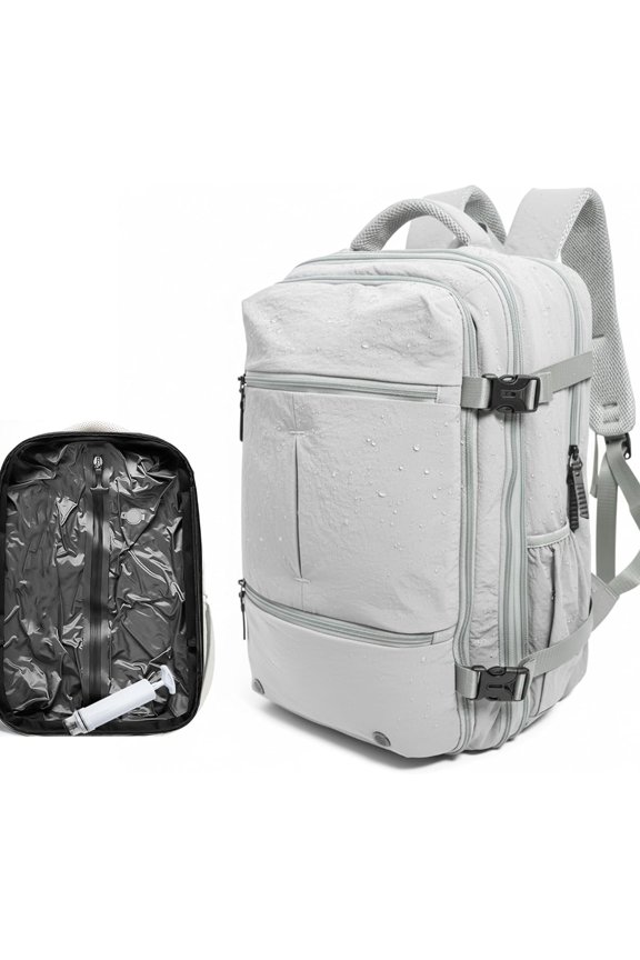 Vacuum Compression Backpack, Carry- Size Travel Backpack with Vacuum System and Pump, Expands to 55L Packing Capacity, Fits 17" Laptop & 6-7 Days of Clothes, Water-Resistant Compression Backpack