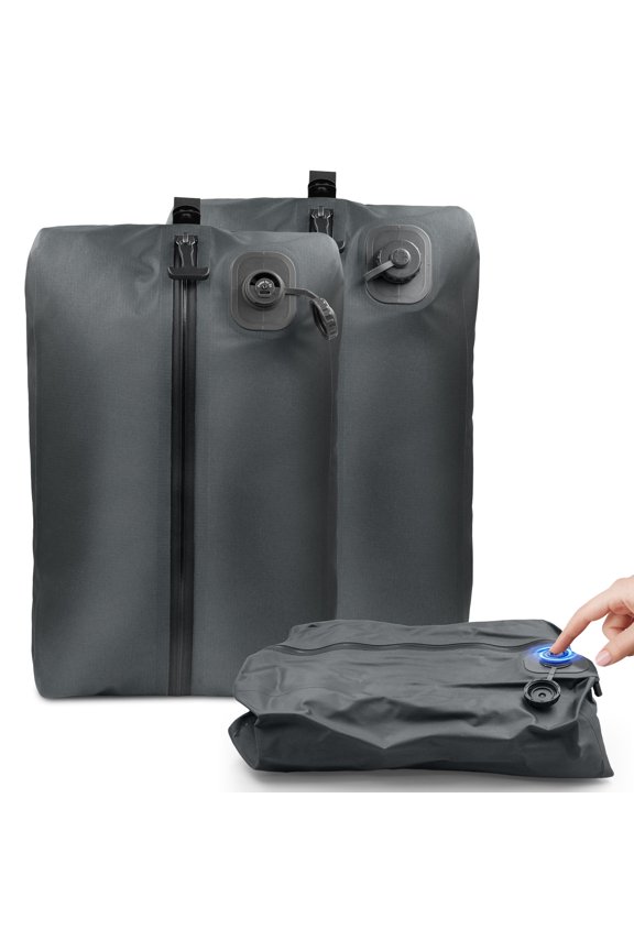 Vacuum Compression Bags for Travel with Built-in Electric Pump, 2 Pack 16L TPU Space Saving Travel Bags for Carry-On Suitcases, Backpacks and Luggage, Black