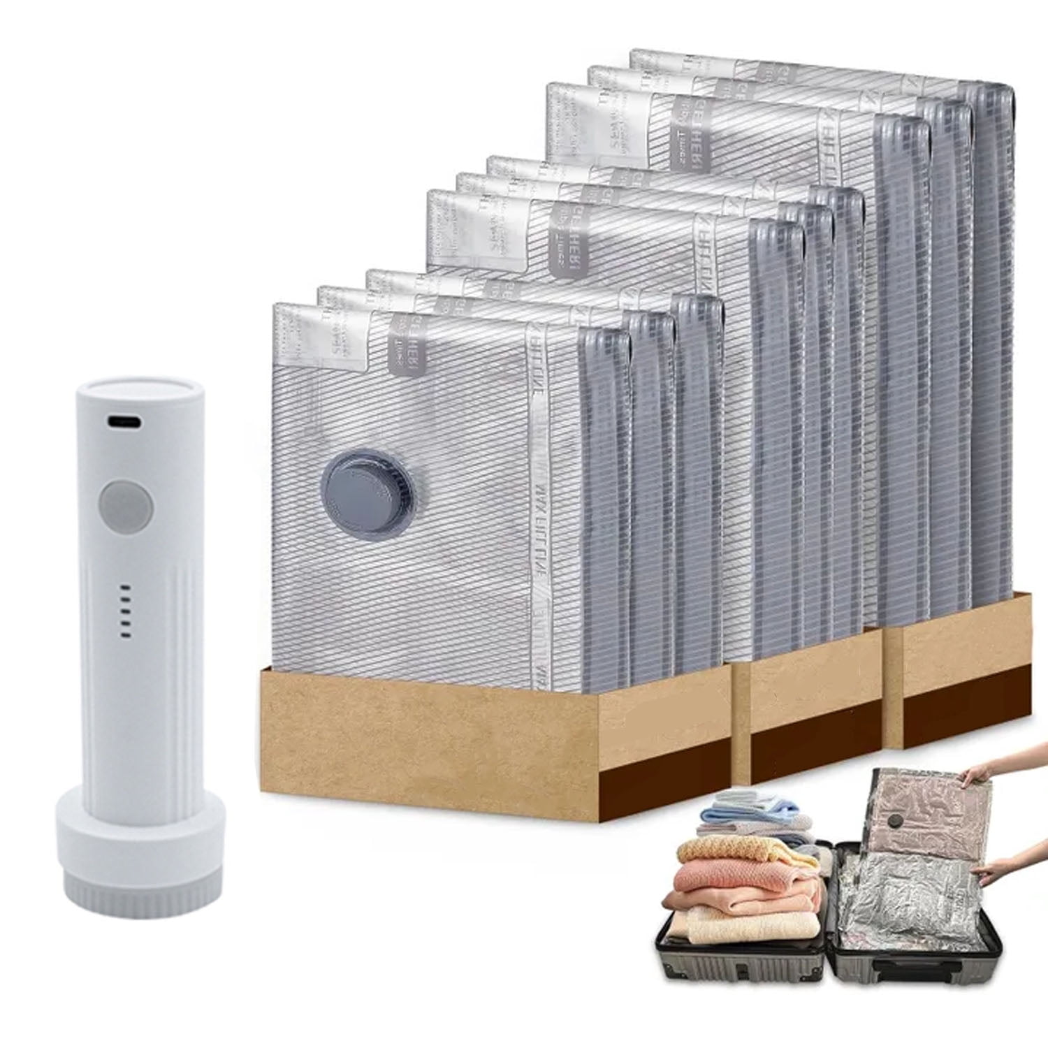 Vacuum Compression Storage Bags Travel Set with Air Extraction Pump Space Saver Bags for Clothes Garments Quilts Bedding Reusable Vacuum Seal Bags