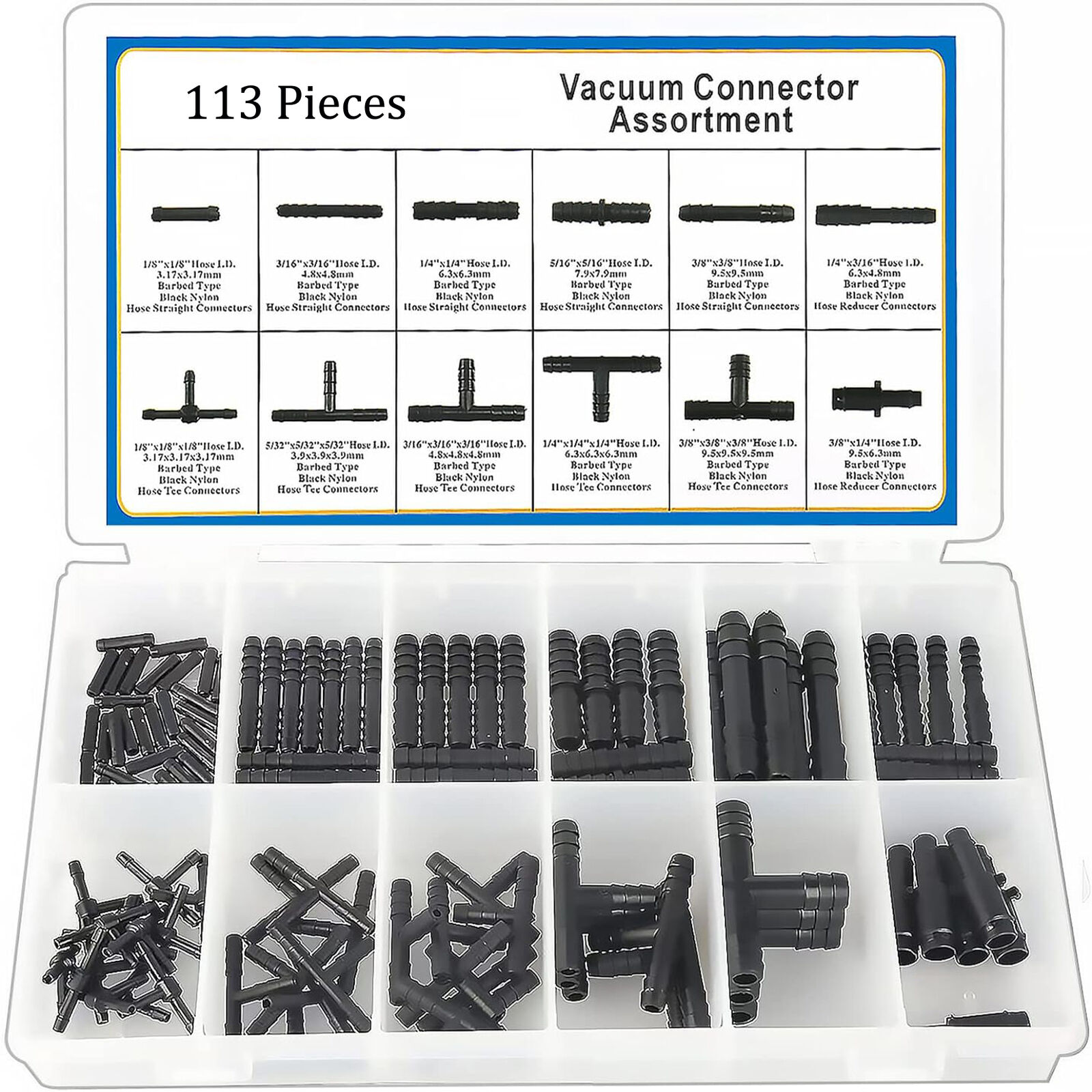 Vacuum Connector Assortment Vacuum Line Fittings Kit 113Pcs 12 Sizes