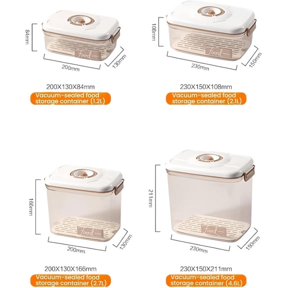 Vacuum Container,Vacuum Seal Containers,4pcs Airtight Food Storage Containers with Lids,4pcs Food Vacuum Bags/ 1pc Automatic Pump, Marinade and Keep Food Fresh with Time Dial, (Square)