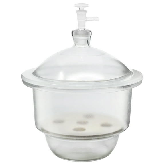 Vacuum Desiccator with Stopcock, 20cm (7.9") I.D. - Borosilicate Glass - Porcelain Sieve Plate - Eisco Labs