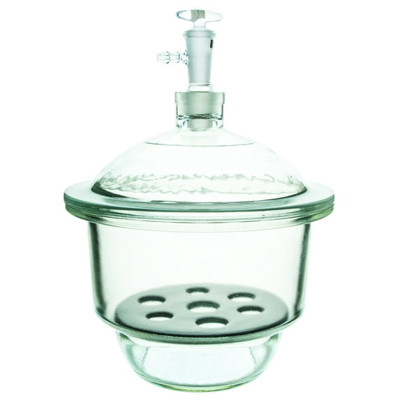 Vacuum Desiccator with Stopcock, 24cm (9.4") I.D. - Borosilicate Glass - Porcelain Sieve Plate - Eisco Labs