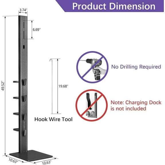 Storage-Stand-Docking-Station-Holder Compatible with V15 Detect V11 V10 V8 V7 V6 Cordless Vacuum Cleaners, Stable Metal Organizer Rack(White, 5 Hooks)