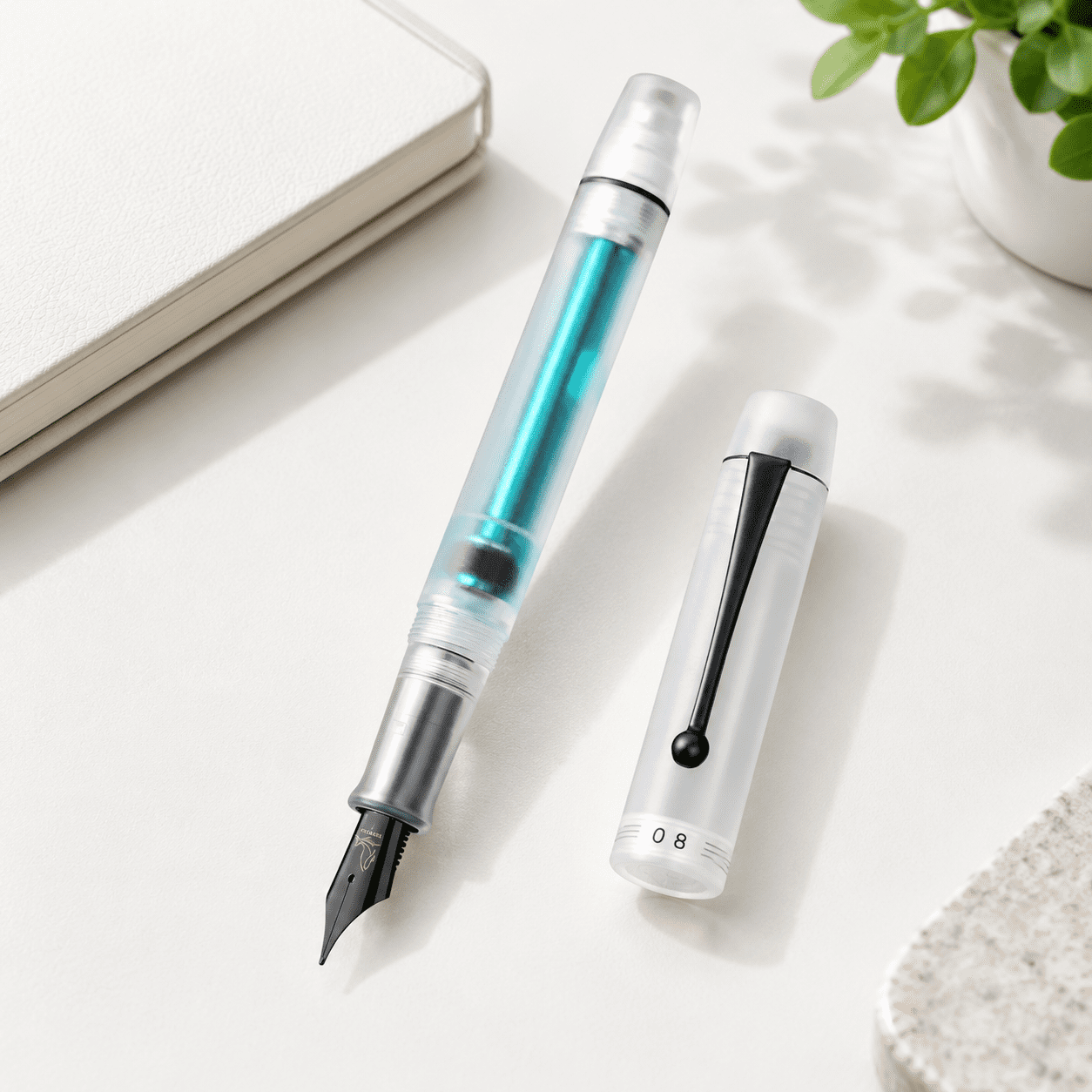 Vacuum Filling Fountain Pen, 0.7mm Medium Nib White Matt Body, Smooth ...