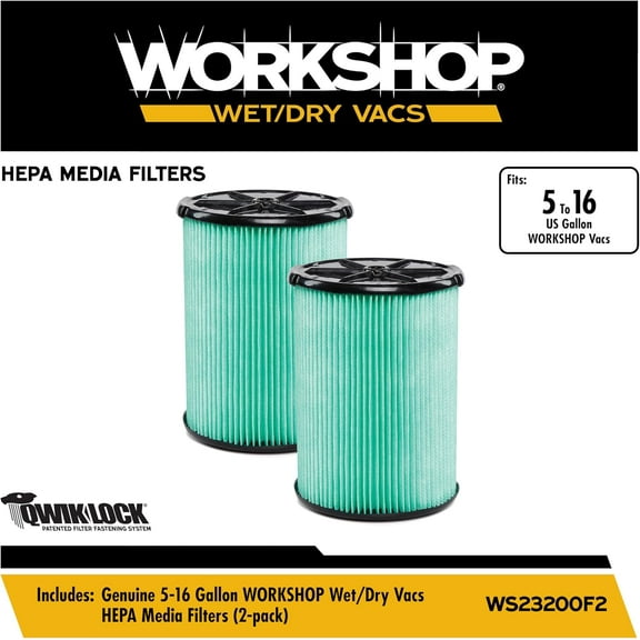 Vacuum Filters WS23200F2 HEPA Media Filter For Shop Vacuum Cleaner (2pk - HEPA Media Filter For Wet/Dry Vacuum Cleaner) Fits WORKSHOP 5-Gallon to 16-Gallon Shop Vacuum Cleaners