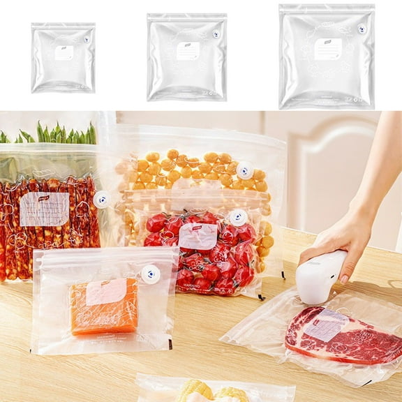 Vacuum Food Storage Bags | Clear Airtight Freezer Seal Bags for Freshness | Reusable Leakproof Plastic | Microwave Safe | 7 Pack | 3 Sizes | Food Grade | Self Sealing | Home Cooking