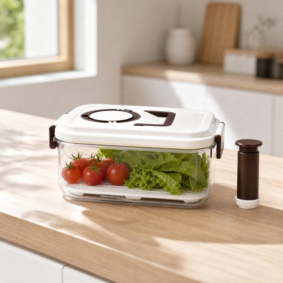 Vacuum Food Storage Container with Manual Hand Pump, Airtight Seal, Removable Drainage Tray, Stackable for Fridge, Pantry, Leftovers, Marinated Food Storage