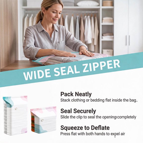 Vacuum-Free Compression Storage Bag | Thick Sealable Organizer for Comforters & Clothing | Hand-Press Space Saver with Wide Locking Strip for Comforters, Down Jackets & Clothing