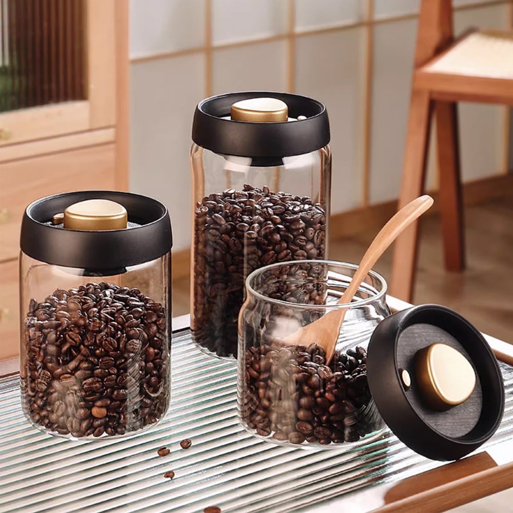 Vacuum Glass Jar with Airtight Lid ,1PC Food Saver Sealer Attachment Storage Container for Coffee Beans Oats Spice and Sugar (18oz/1200ml)