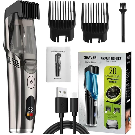 Vacuum Hair Clipper with Automatic Hair Suction, Rechargeable & Waterproof Beard Trimmer for Men - Professional Mustache Trimmer, 2-in-1 Cordless Travel Razor with Combs, Cortapelo para Viaje