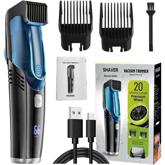 Professional 2-in-1 Vacuum Hair Clipper & Beard Trimmer for Men | Automatic Hair Suction, Rechargeable & Waterproof | Cordless Travel Razor with Combs