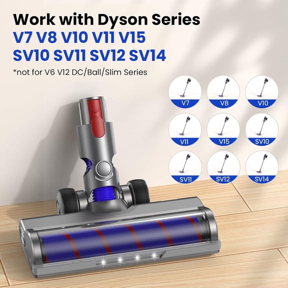 Vacuum Head Replacement for Dy-Son V7 V8 V15 V10 V11 SV14 SV12 SV11 SV10 Vacuum Cleaners with LED Headlights V Shape Roller Brush Head Replacement Parts for Hardwood Floor Carpets Attachment