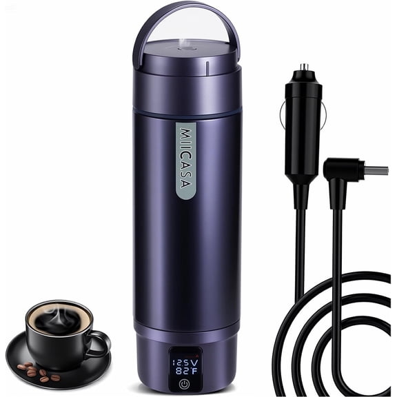 Vacuum Insulated Car Electric Kettle, Stainless Steel Tumbler Car Water Heater,12V/24V Water Boiler with 6 Temperature and Auto Shut-Off Boil Dry,16oz
