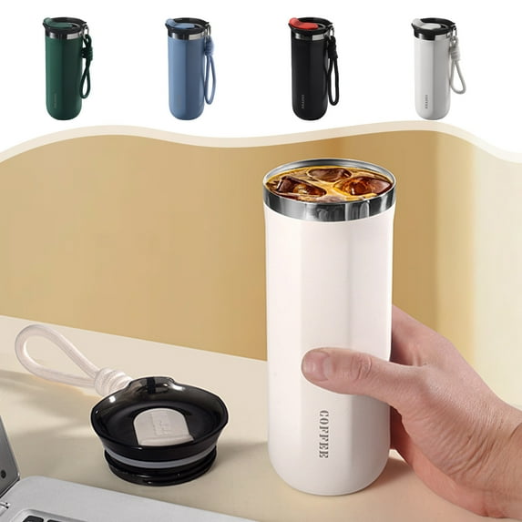 Vacuum Insulated Coffee Cup | Double Layer Stainless Steel Travel Mug with Lid | Leak Proof | Hot & Cold Drinks | 17 oz (500ml) | White Blue Green | Portable Thermos Cup