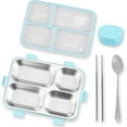 thumbnail image 1 of 304 Stainless Steel Food Box Leakproof 4 Compartment Food Storage Container Portable Meal Box with Chopsticks and Spoon for Home Adults Office, 1 of 8