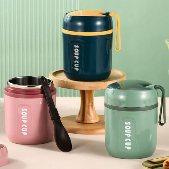 Vacuum-Insulated Food Jar with Spoon,16.2 Oz Food Thermos Hot Food Flasks Vacuum Insulated Lunch Thermos Leakproof Food Jar Portable Thermal Soup Bowl for Lunch Soup Kids School Travel Hot & Cold