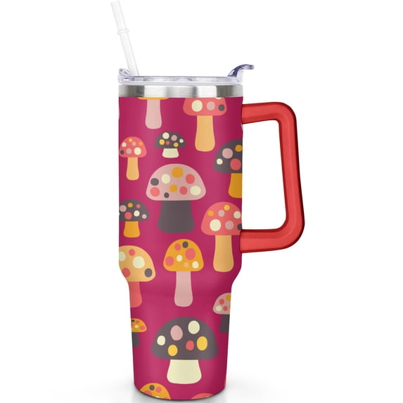Vacuum Insulated Leak Proof Design 40oz Mushrooms Tumbler with Handle Flip Straw Lid Mushrooms Tumblers with Lids Straws Stainless Steel