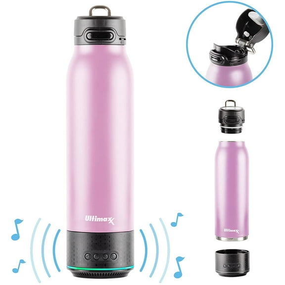 Vacuum Insulated Premium Water Bottle with Rechargeable Bluetooth Speaker - Steel Double Wall Design + Lights - PINK