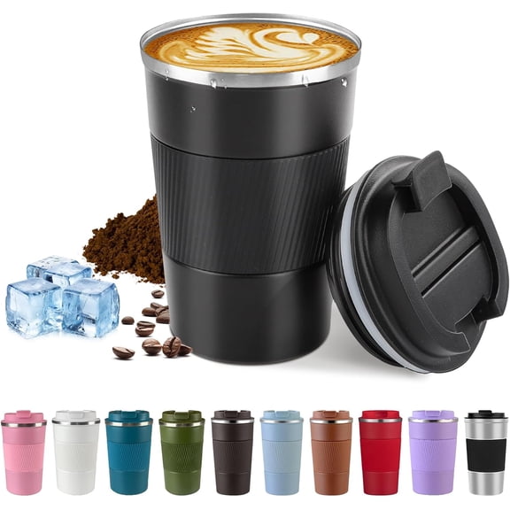 Vacuum-Insulated Stainless Steel Travel Coffee Mug, Leak-Proof Reusable Coffee Cup with Lid - Keep Hot & Cold Drinks for Hours, Durable Insulated Tumbler for Men & Women(3rd-Black, 12OZ)